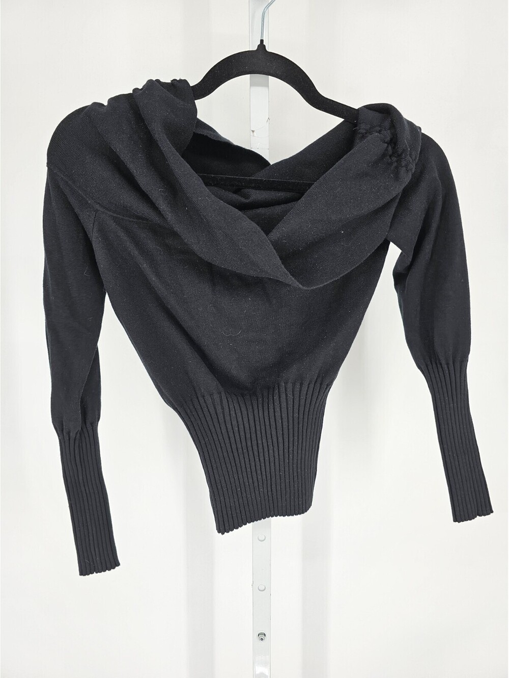 Y2K White House Black Market Womens Sz XS Cowl Neck Fitted Sweater Black